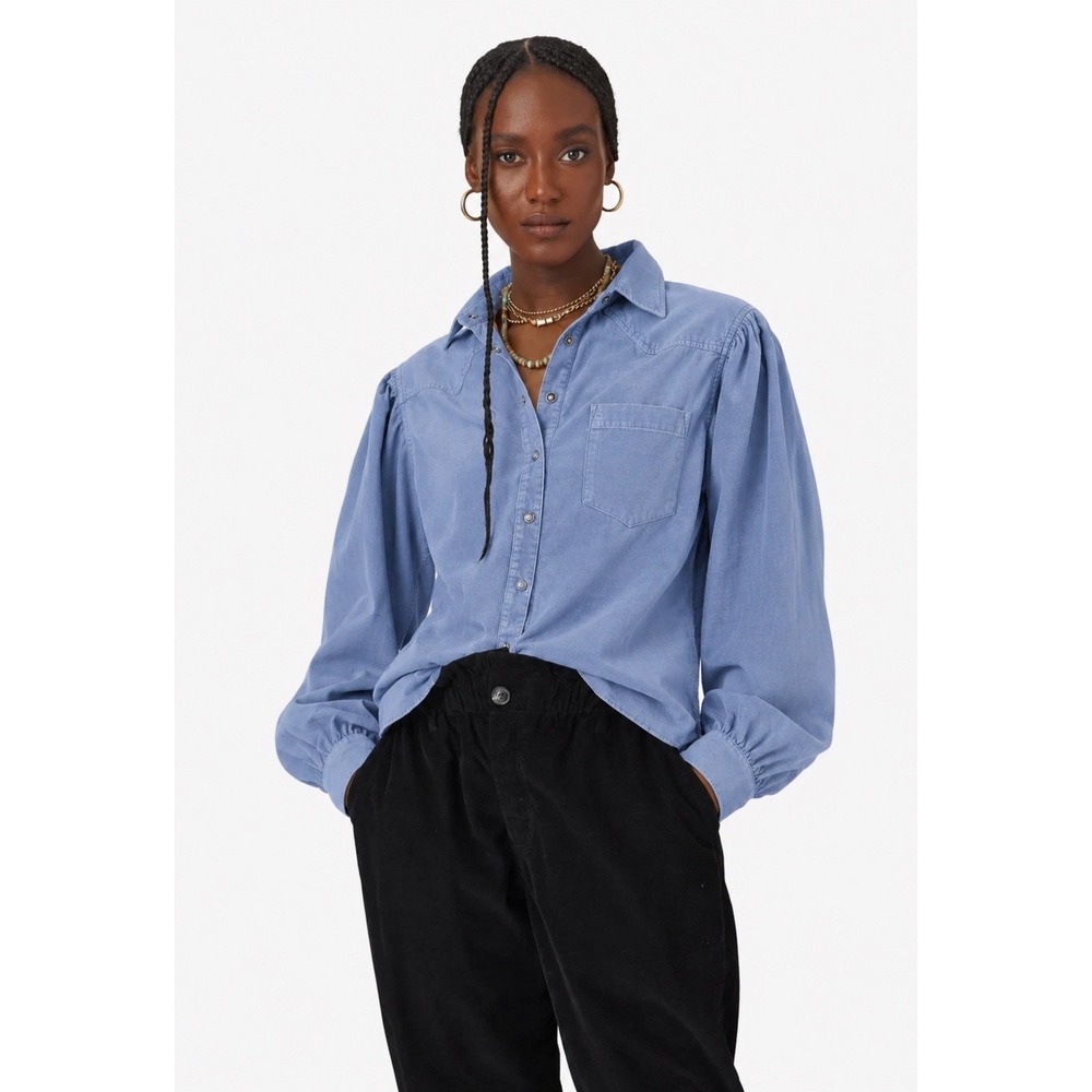 Xirena Shirt XS Wylan BLUE Corduroy Snap Button Long Sleeve Western Boho - Picture 1 of 5